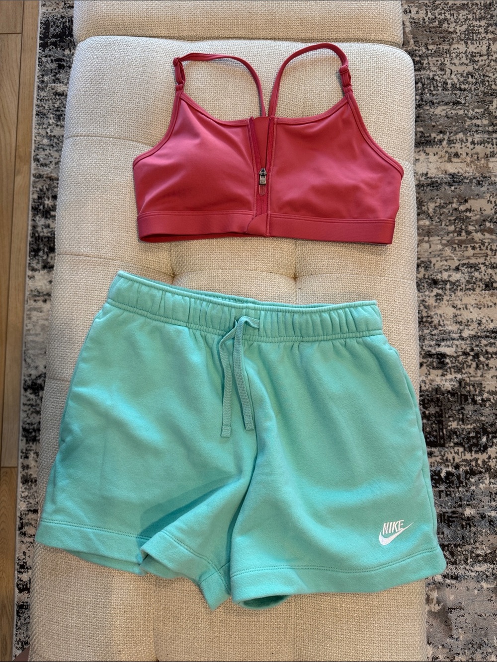 Nike Women’s Coral Sports Bra & Mint Green Athletic Shorts Set